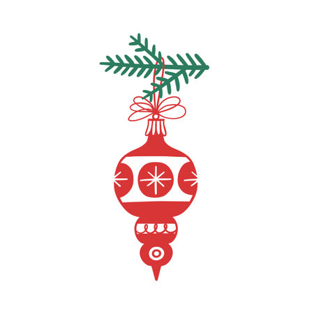 Fir branch with Christmas toy. Holiday greeting card.のイラスト素材