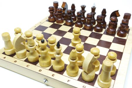 Chess, white's first move. Shallow DOF, focus on white pawn. Isolated on white.