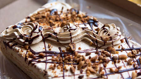 Chocolate cream cake close upの写真素材