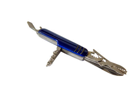 Blue army knife multitool white background