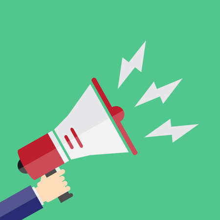 Speaker in hand, speaker, megaphone. Flat design vector illustration vectorのイラスト素材