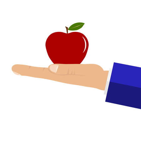Apple on hand. Flat design, vector illustration, vector.のイラスト素材