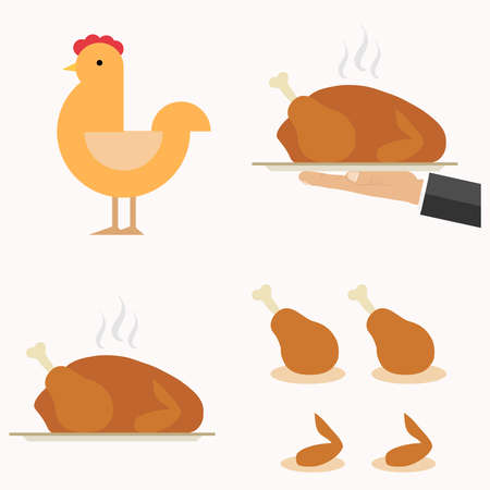 Chicken, baked chicken. Flat design, vector illustration, vector.のイラスト素材