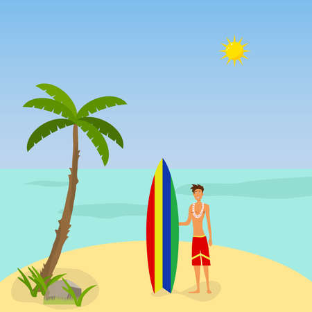 A man with a surfboard. Flat design, vector illustration, vector.のイラスト素材