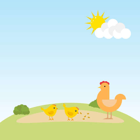 Chicken with chickens. Flat design, vector illustration, vector.のイラスト素材