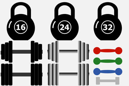 A set of weights and dumbbells. Flat design, vector illustration.のイラスト素材