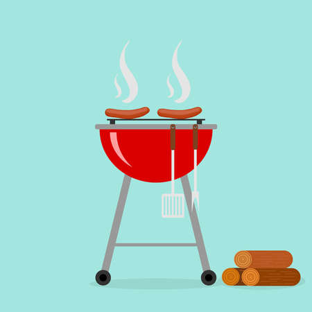 Sausages on the grill. Flat design, vector illustration, vectorのイラスト素材