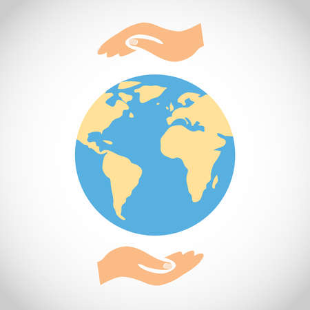 The earth is in the hands of man. Flat design, vector illustration, vector.のイラスト素材