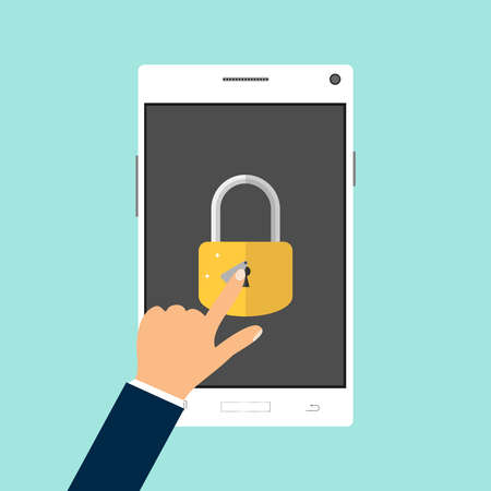 The hand unlocks the mobile phone. Flat design, vector illustrationのイラスト素材