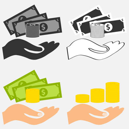 The hand keeps the money. Flat design, vector illustration, vectorのイラスト素材