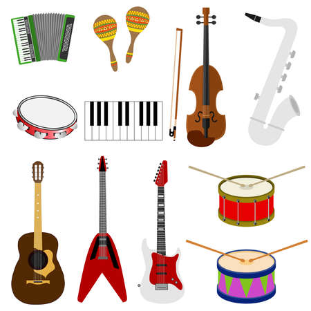 A large set of musical instruments. Flat design, vector illustration.のイラスト素材