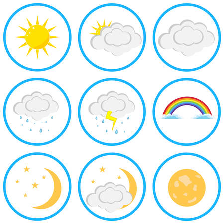 A set of clouds and sun. Flat design, vector illustration, vector.のイラスト素材