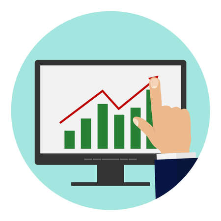 The businessman is following the schedule with his finger. Flat design, vector illustration, vector.のイラスト素材