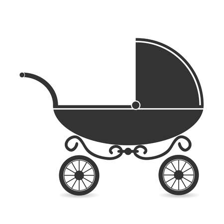 Children's retro stroller. Flat design, vector illustration, vector.のイラスト素材