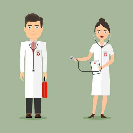 Doctor and nurse. Flat design, vector illustration.のイラスト素材
