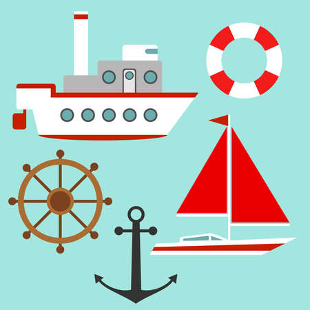 Ship and yacht. Flat design, vector illustration, vector.のイラスト素材