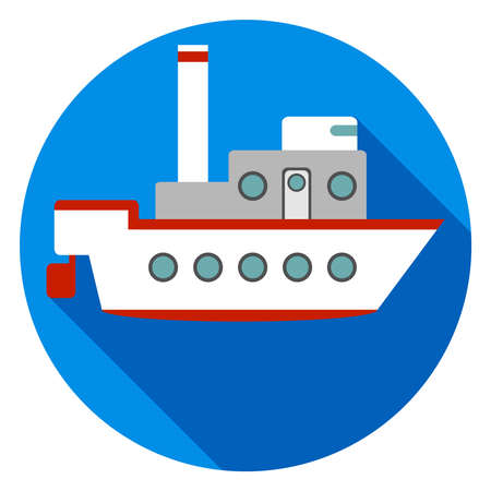 Ship on a blue background with a shadow. Flat design, vector illustration, vector.のイラスト素材