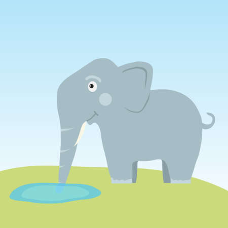 Elephant drinking water flat design vector illustration.のイラスト素材