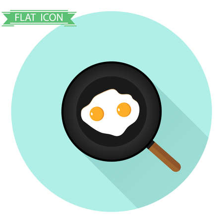 Fried eggs in a frying pan flat design vector illustration.のイラスト素材