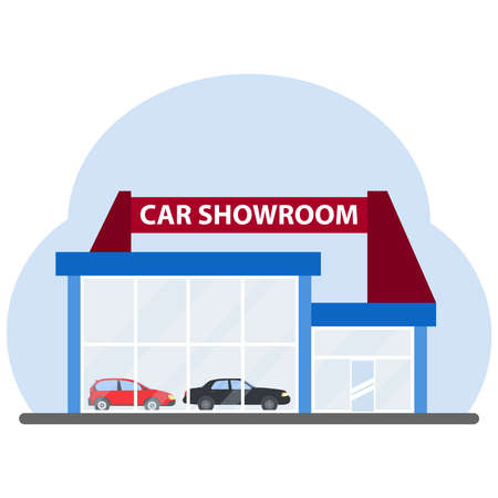 The building of a car showroom. Flat design, vector illustration, vector.のイラスト素材