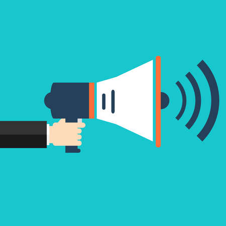 Loudspeaker in hand. Flat design, vector illustration, vector.のイラスト素材