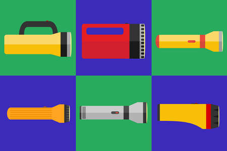 Set of flashlights flat design vector illustration.のイラスト素材