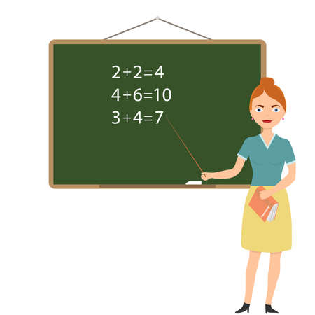The teacher is near the blackboard. Flat design, vector illustration, vector.のイラスト素材