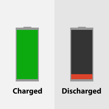Charged and discharged battery. Flat design, vector illustration, vector.のイラスト素材