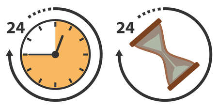 Time, hours and hourglass. Flat design, vector illustration, vector.のイラスト素材