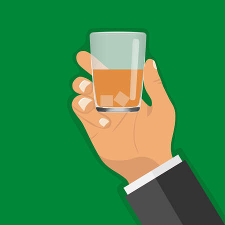 A glass with a drink in his hand. Flat design, vector illustration, vector.のイラスト素材