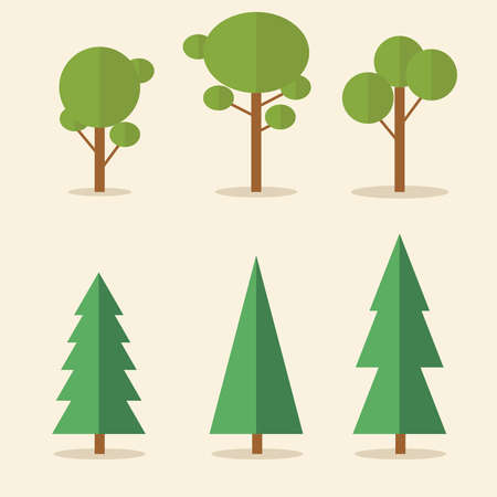 Set of coniferous and deciduous green trees. Flat design, vector illustration.のイラスト素材