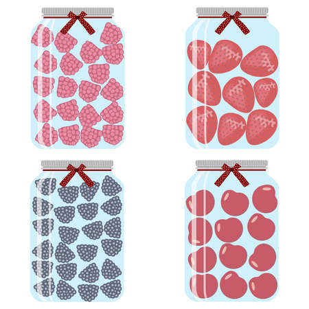 Jars with jam. Flat design, vector illustration, vector.のイラスト素材