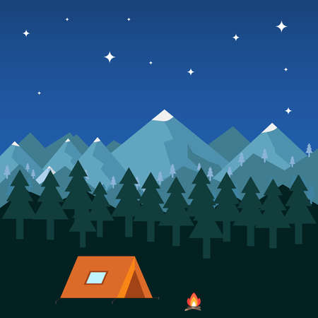 Night camping in the mountains. Flat design, vector illustration.のイラスト素材