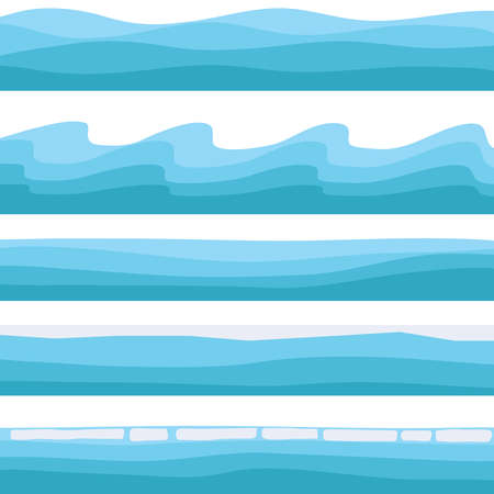 Sea landscape, icon of blue water. Flat design, vector illustration, vector.のイラスト素材