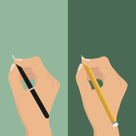 Pencil and pen hold in hand. Flat design, vector illustration, vector.のイラスト素材
