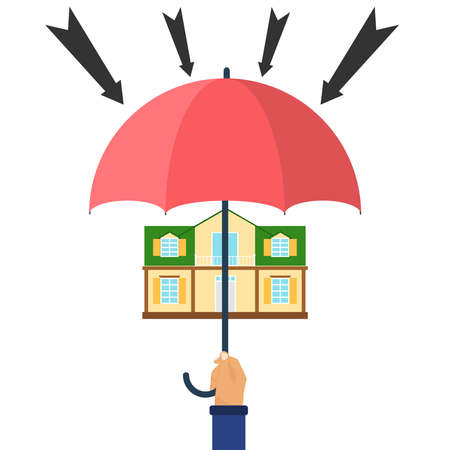 Protection from attacks, house under an umbrella. Flat design, vector illustration, vector.のイラスト素材