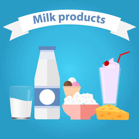 Milk products. Flat design, vector illustration, vector.のイラスト素材
