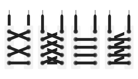 Tied up laces, schemes of tying of shoelaces. Flat design, vector illustration, vector.のイラスト素材