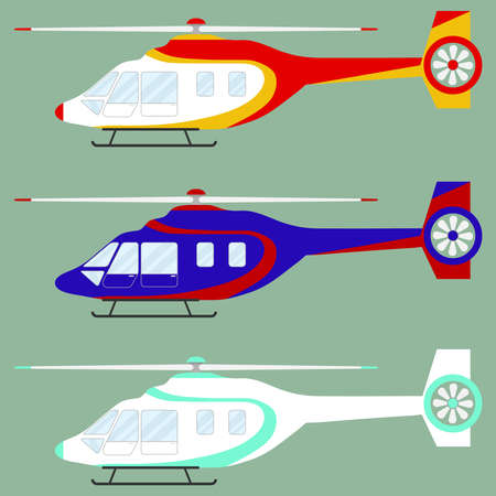 Helicopter, set of helicopters. Flat design, vector illustration, vector.のイラスト素材