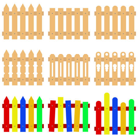 Fence, a set of decorative fences, fencing. Flat design, vector illustration, vector.のイラスト素材