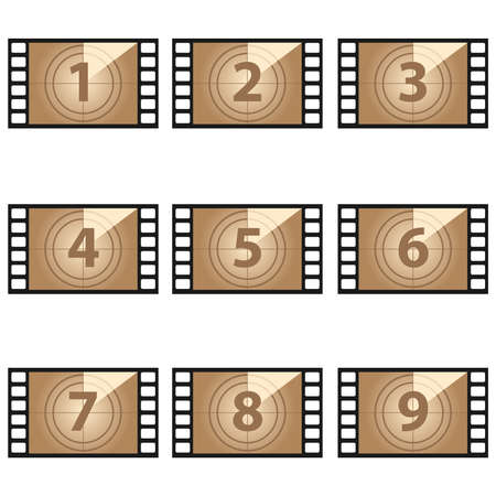 Movie countdown numbers vector set. The timer countdown cinema isolated from the background.のイラスト素材