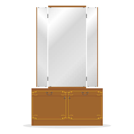 Retro dressing table, old dressing table, mirror. Retro furniture. Flat design, vector illustration, vector.のイラスト素材