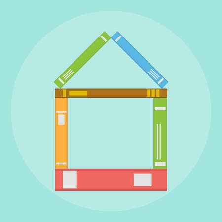 The house is made of books, many books.のイラスト素材