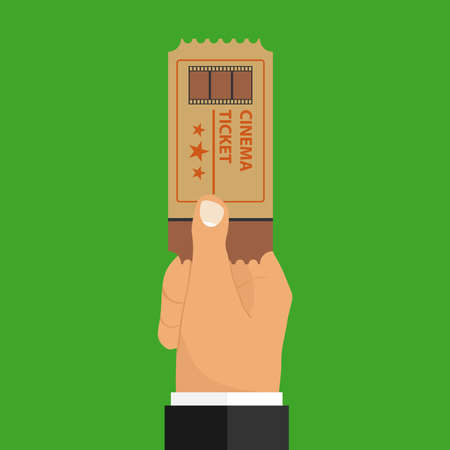 A hand holds a movie ticket, a retro movie ticket flat design vector illustrationのイラスト素材