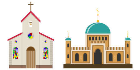 Church and mosque. Flat design, vector illustration, vector.のイラスト素材