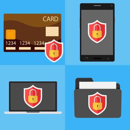 Mobile security, laptop security, credit card security. Flat design, vector illustration, vector.のイラスト素材