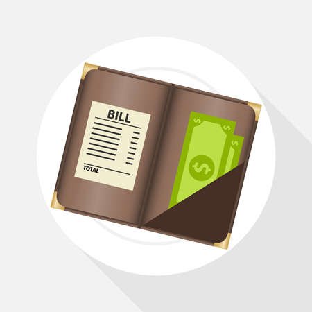 Payment of an invoice in a restaurant, money with a bill are on a plate flat design vector illustrationのイラスト素材