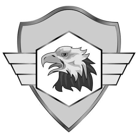 Head of the eagle of the shield in gray tones in Flat design, vector illustration.のイラスト素材