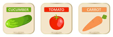Stickers for juice from vegetables, label for juice. Flat design, vector illustration, vector.のイラスト素材