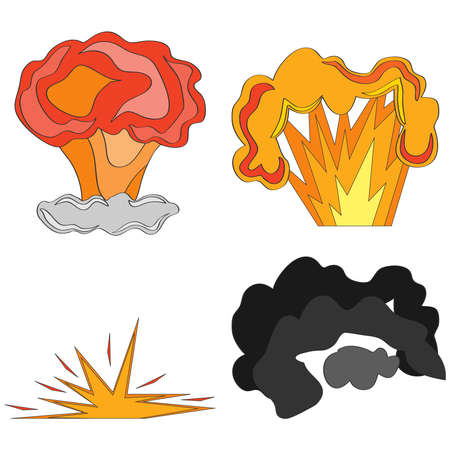 Comic explosion, animation explosion, bomb explosion. Flat design, vector illustration, vectorのイラスト素材